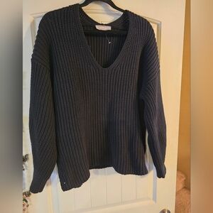 Everlane Black V-Neck Chunky Knit Sweater Size Large
